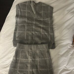 Gray Plaid Women's Sweater Vest and matching skirt